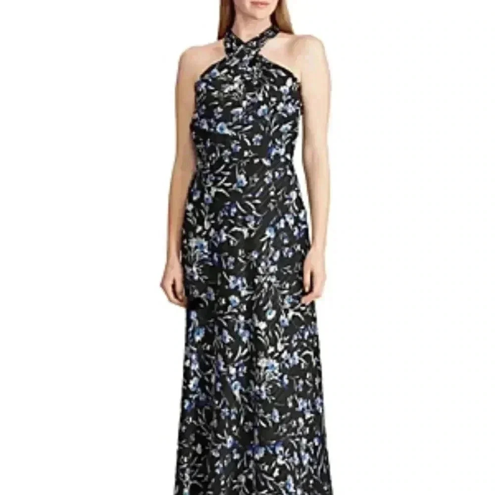 Lauren Ralph Lauren Black Maxi Dress with Blue Floral Print